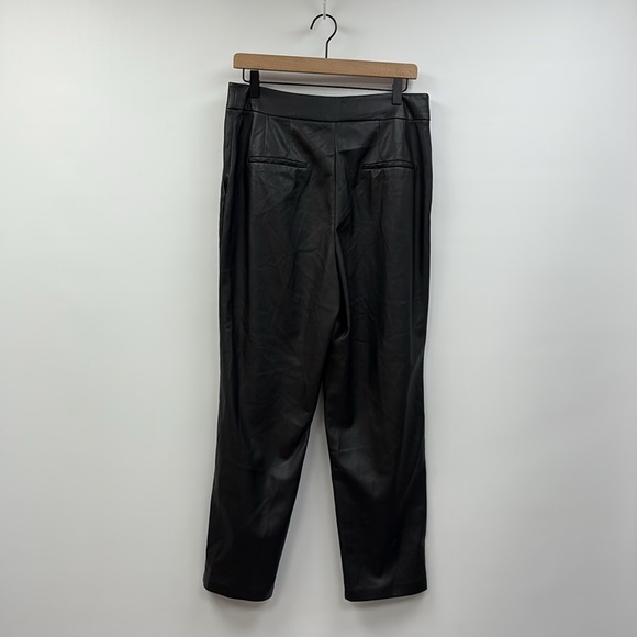 Express Faux Leather High Rise Pleated Straight Ankle Trouser Pant Black 10 - Picture 6 of 10